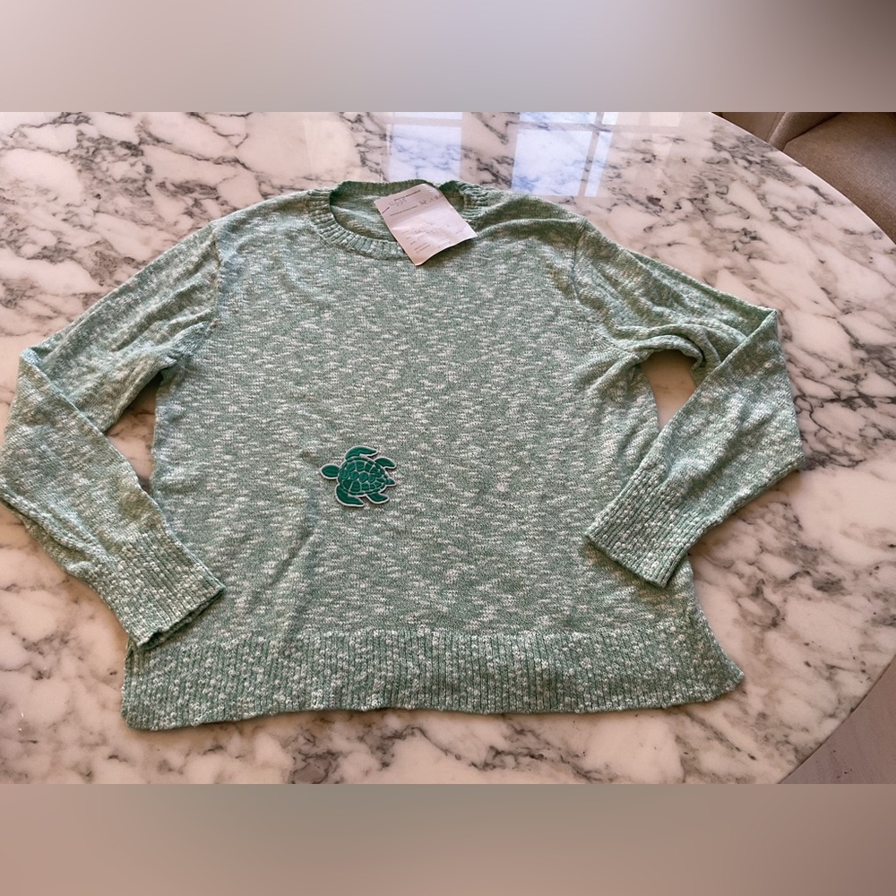 NWOT J Crew Women's Green Beach Sweater Crew Neck Pullover Coastal Sz M - HOLE